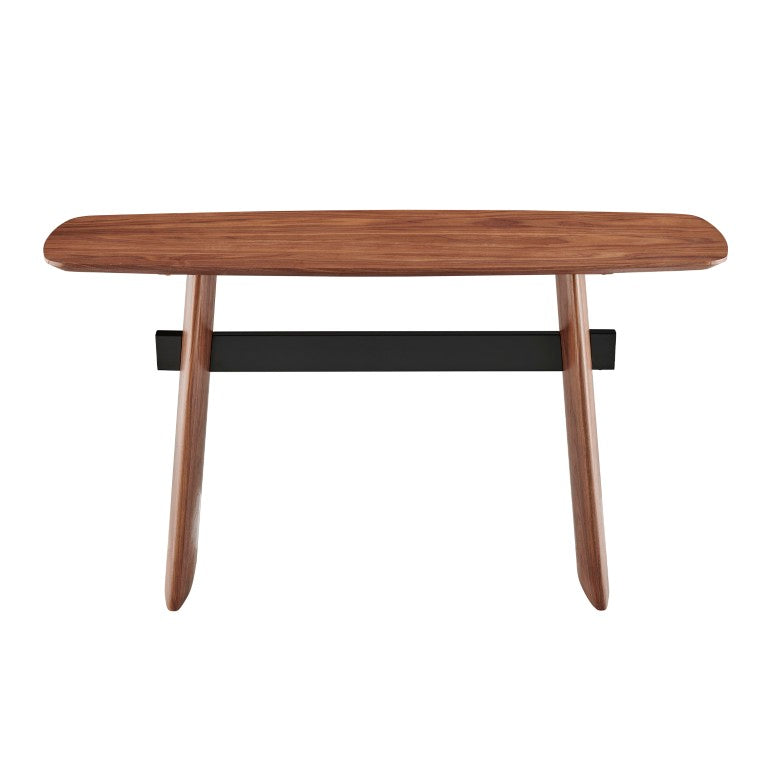 EuroStyle Folke Walnut Veneer Console Table with Industrial Steel Base for Entryway Decor 19736-WAL
