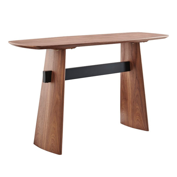 EuroStyle Folke Walnut Veneer Console Table with Industrial Steel Base for Entryway Decor 19736-WAL