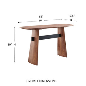 EuroStyle Folke Walnut Veneer Console Table with Industrial Steel Base for Entryway Decor 19736-WAL