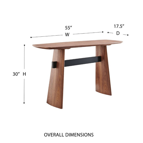 EuroStyle Folke Walnut Veneer Console Table with Industrial Steel Base for Entryway Decor 19736-WAL