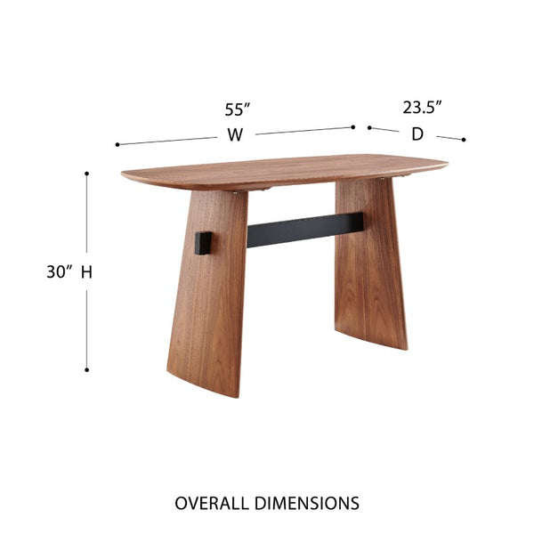 EuroStyle Folke Walnut Veneer Writing Desk with Powder Coated Steel Frame for Modern Offices 19738-WAL