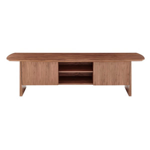 EuroStyle Folke Walnut Veneer Media Stand with Metal Crossbar for Modern Living Spaces 19740WAL-KIT