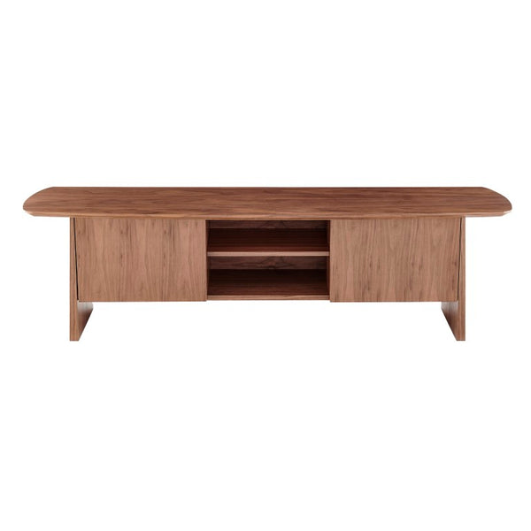 EuroStyle Folke Walnut Veneer Media Stand with Metal Crossbar for Modern Living Spaces 19740WAL-KIT