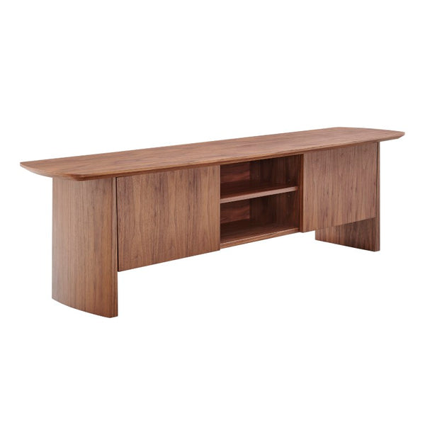 EuroStyle Folke Walnut Veneer Media Stand with Metal Crossbar for Modern Living Spaces 19740WAL-KIT