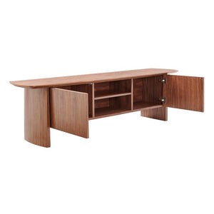 EuroStyle Folke Walnut Veneer Media Stand with Metal Crossbar for Modern Living Spaces 19740WAL-KIT