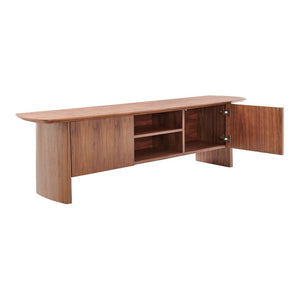 EuroStyle Folke Walnut Veneer Media Stand with Metal Crossbar for Modern Living Spaces 19740WAL-KIT