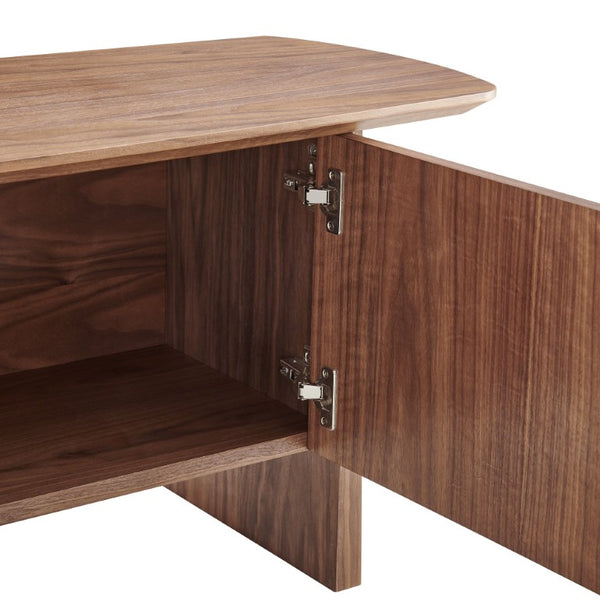 EuroStyle Folke Walnut Veneer Media Stand with Metal Crossbar for Modern Living Spaces 19740WAL-KIT