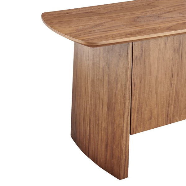 EuroStyle Folke Walnut Veneer Media Stand with Metal Crossbar for Modern Living Spaces 19740WAL-KIT