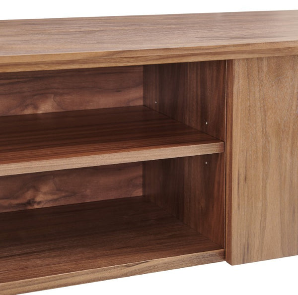 EuroStyle Folke Walnut Veneer Media Stand with Metal Crossbar for Modern Living Spaces 19740WAL-KIT
