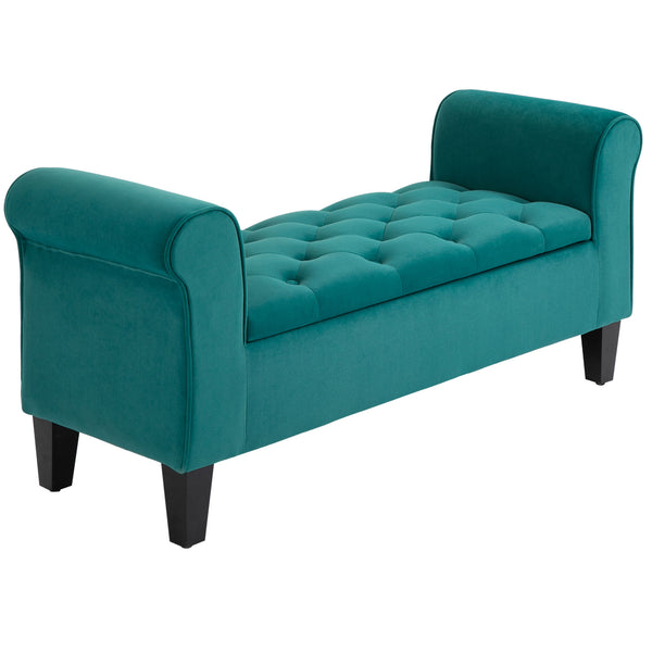 English Elm HOMCOM Button-Tufted Velvet Storage Ottoman Bench with Rolled Arms, Flip-Top Seat & Rubberwood Legs W2225P217740