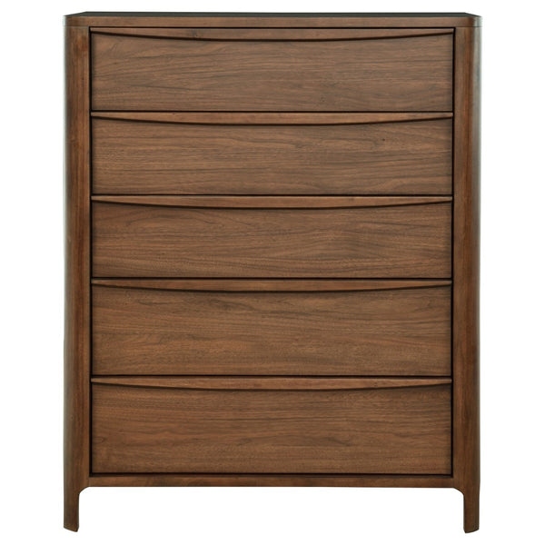 English Elm Verona Five Drawer Walnut Veneer Chest with Cedar Lined Storage for Modern Bedrooms B062P447805