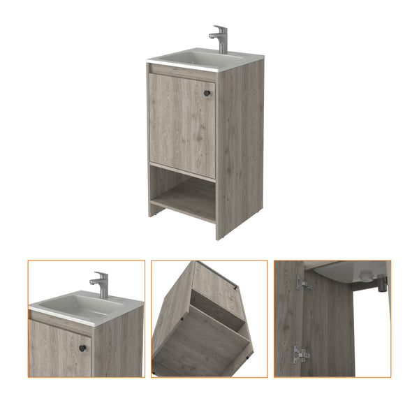 English Elm Chariot Free Standing Vanity Cabinet with Open Shelf and Cabinet Storage, 17.7" W x 33.5" H, Modern Design LIGHT GREY 22 L x 22 W x 6 H B128S00069