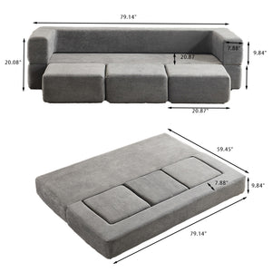English Elm Ebern Designs Convertible Sectional Sofa – Cozy Chenille Sleeper With 3 Footrests For Small Spaces W1829P280222