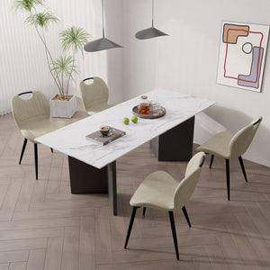 English Elm Dining Chair Set Of 2 – Modern Beige Pu Leather Armless Chairs With Comfy Backrest & Solid Wood Legs T3950P396416