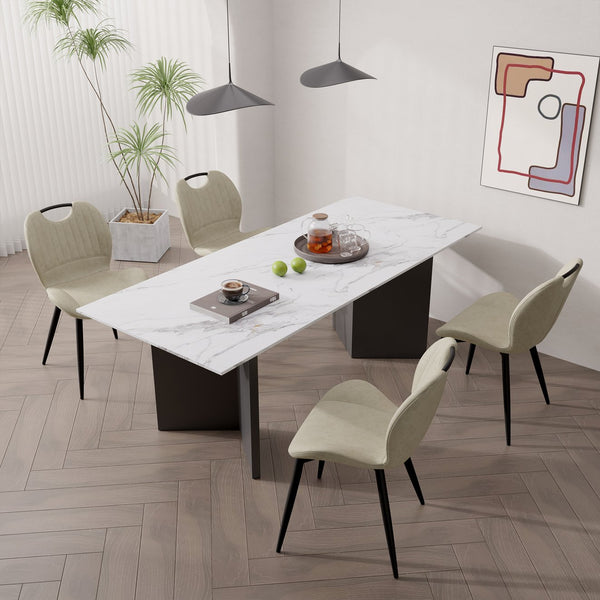 English Elm Dining Chair Set Of 2 – Modern Beige Pu Leather Armless Chairs With Comfy Backrest & Solid Wood Legs T3950P396416