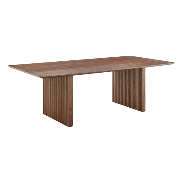 EuroStyle Caden Walnut Veneer Rectangular Dining Table Seats 10 with Sculptural Fluted Base 19760WAL-KIT