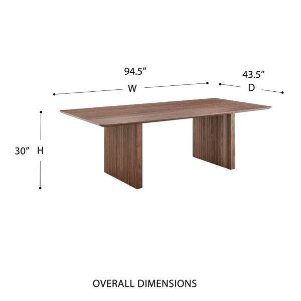 EuroStyle Caden Walnut Veneer Rectangular Dining Table Seats 10 with Sculptural Fluted Base 19760WAL-KIT
