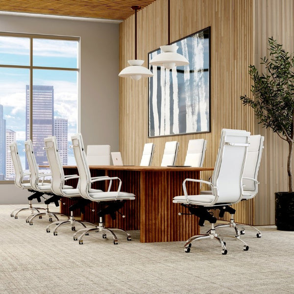 EuroStyle Caden Walnut Veneer Rectangular Dining Table Seats 10 with Sculptural Fluted Base 19760WAL-KIT
