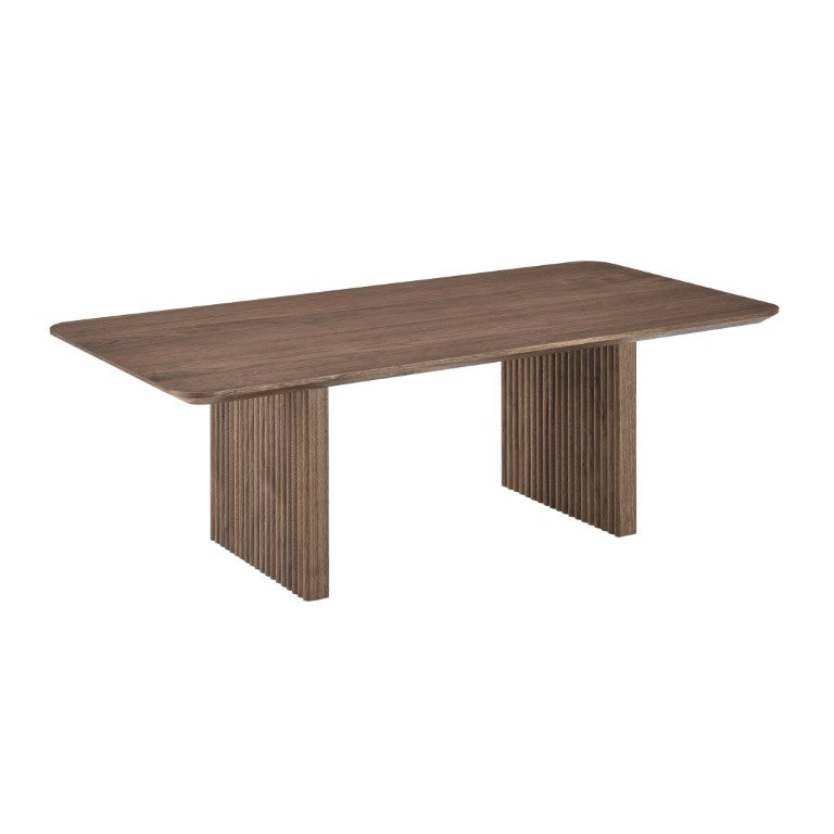 EuroStyle Caden Walnut Veneer Coffee Table with Sculptural Fluted Base for Modern Living Rooms 19762-WAL