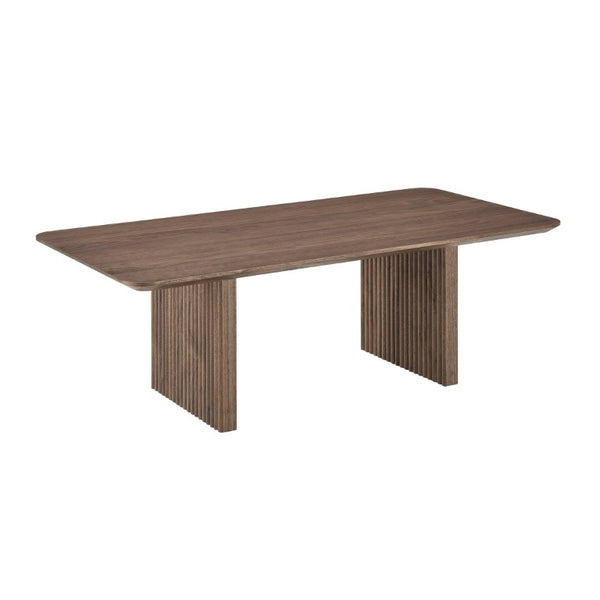 EuroStyle Caden Walnut Veneer Coffee Table with Sculptural Fluted Base for Modern Living Rooms 19762-WAL