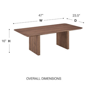 EuroStyle Caden Walnut Veneer Coffee Table with Sculptural Fluted Base for Modern Living Rooms 19762-WAL