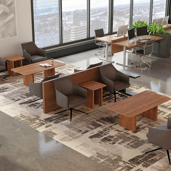 EuroStyle Caden Walnut Veneer Coffee Table with Sculptural Fluted Base for Modern Living Rooms 19762-WAL