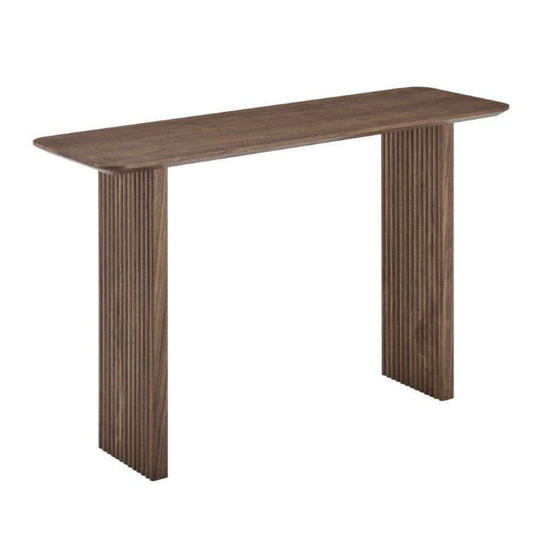 EuroStyle Caden Walnut Veneer Fluted Console Table with Architectural Slat Detail for Modern Entryways 19764-WAL