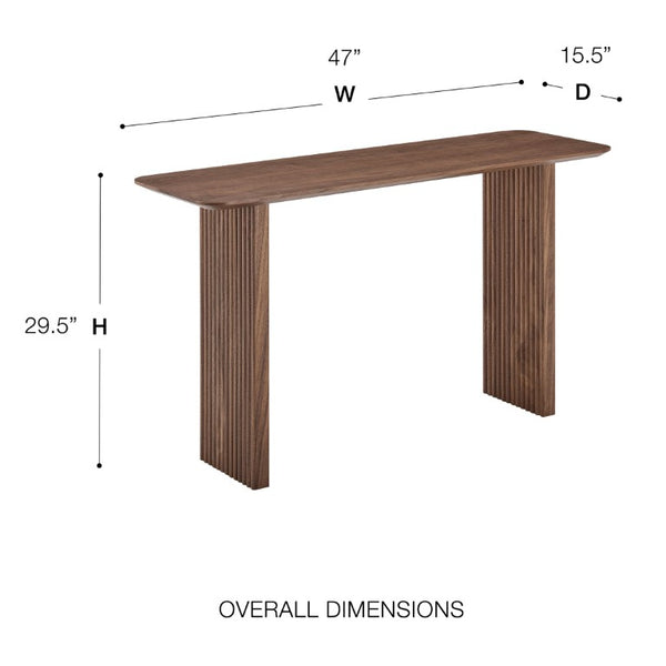 EuroStyle Caden Walnut Veneer Fluted Console Table with Architectural Slat Detail for Modern Entryways 19764-WAL