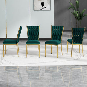 English Elm Modern Velvet Upholstered Dining Chairs with Gold Metal Legs Elegant Set of Two Green W210P309923