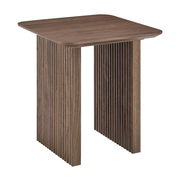EuroStyle Caden Walnut Veneer Fluted Side Table Sculptural Accent for Living or Reading Nook 19766-WAL