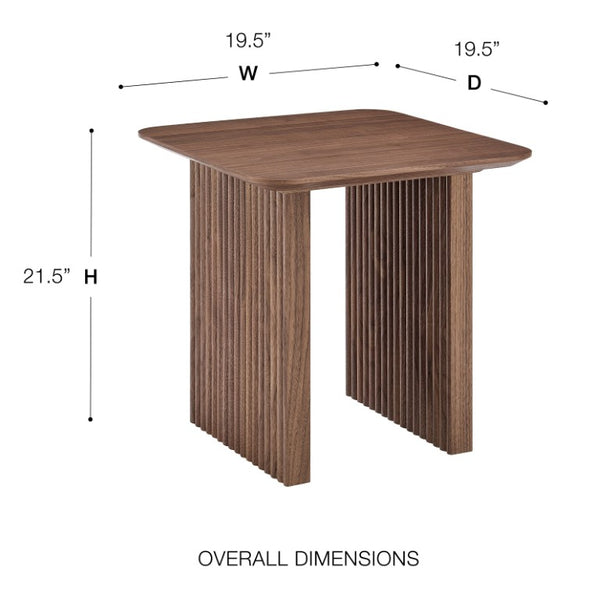 EuroStyle Caden Walnut Veneer Fluted Side Table Sculptural Accent for Living or Reading Nook 19766-WAL