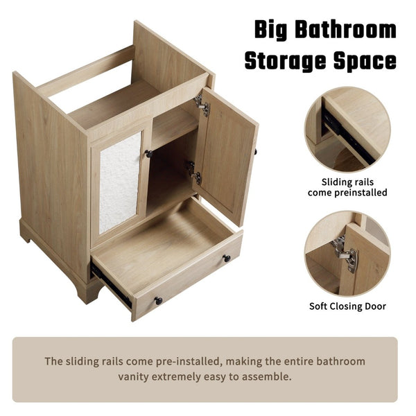 English Elm Bathroom Vanity with Oval Ceramic Sink One Drawer Soft Close Cabinet in White W3402S00005