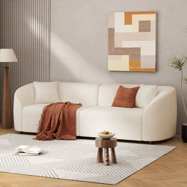 English Elm 87" Curved Boucle Sofa Sculptural Low Profile Design for Contemporary Living Rooms N767P354840U