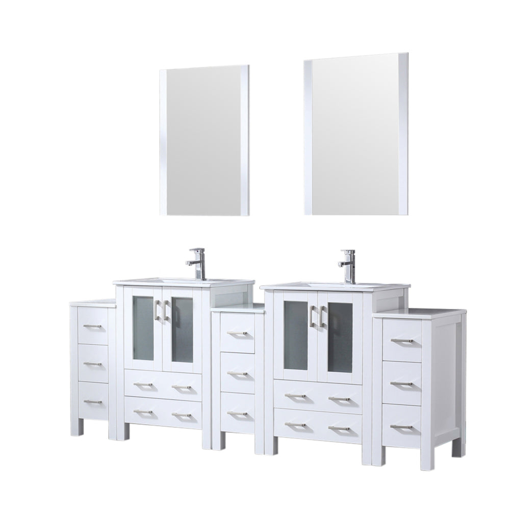 English Elm White Double Bath Vanity 84-inch with Side Cabinets, Scratch-Resist Ceramic Top, Faucets & Mirrors B2731S01218