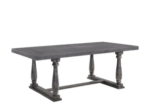 English Elm Bernard Sturdy Weathered Finish Dining Table with Elegant Trestle Base and Turned Posts, Durable Gray,Oak 86 L x 44 W x 6 H B2726P264972