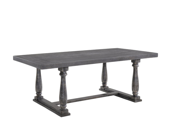 English Elm Bernard Sturdy Weathered Finish Dining Table with Elegant Trestle Base and Turned Posts, Durable Gray,Oak 86 L x 44 W x 6 H B2726P264972