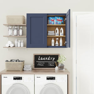 English Elm Gray Shaker Solid Wood Wall Cabinet Soft Close Double Door Kitchen Storage Blue T2950P479971