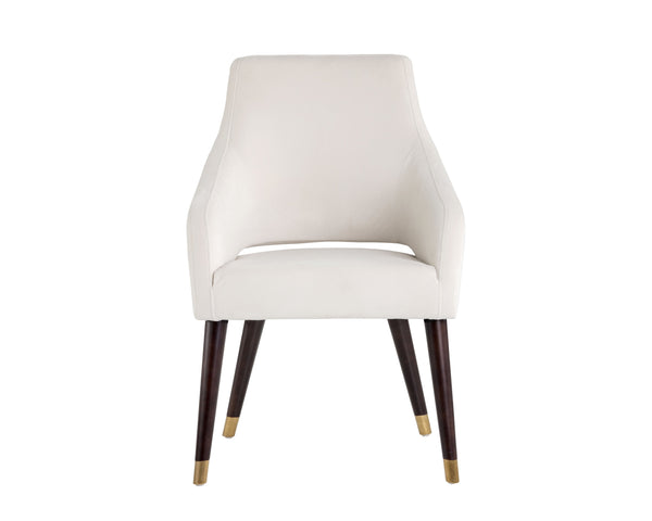 Sunpan Adelaide Dining Armchair - Modern Comfort with Elegant Sloping Arms and Antique Brass Accents Calico Cream