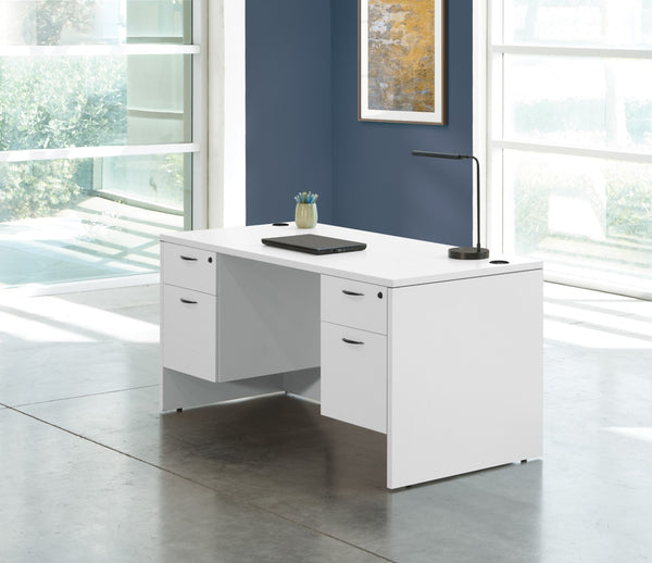 OSP Home Furnishings Napa Executive Office Desk with Dual Pedestals Engineered Wood Storage for Home Workspaces 66"X30" White NAPWHT-TYP3