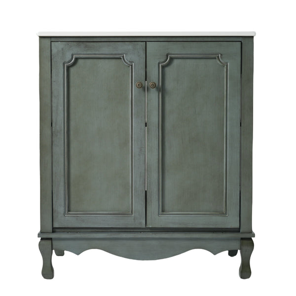 English Elm Christopher Knight Home® - 60" Retro Double Sink Bathroom Vanity Set with Soft-Close Doors, Adjustable Shelves, Rubberwood Legs Antique blue green,Teal N817P245317B