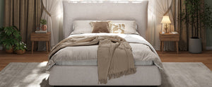 English Elm Twin Linen Upholstered Platform Bed Pillow Back Headboard Flanged Stitched Frame N757T342191W