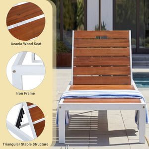 English Elm Outdoor Acacia Wood Slat Chaise Lounge with Powder Coated Frame for Patio Resort Brown,White N719P383161K