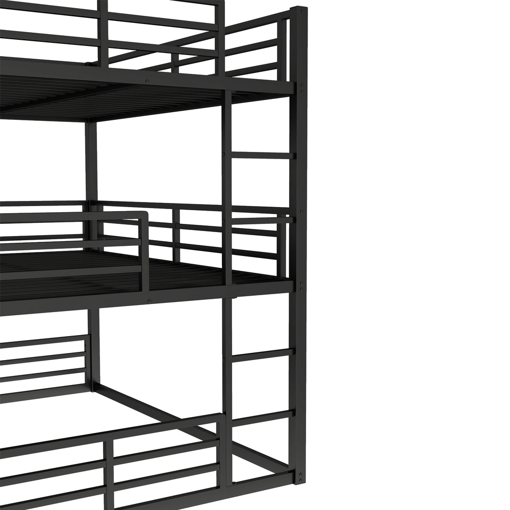 English Elm Full Triple Bunk Bed - Heavy-Duty Metal Frame With Safety Guardrails, Space-Saving Design, Black W1580S00144