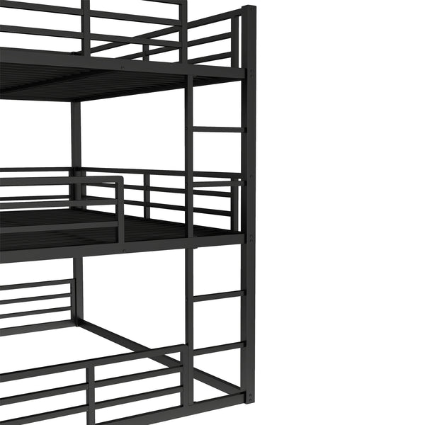 English Elm Full Triple Bunk Bed - Heavy-Duty Metal Frame With Safety Guardrails, Space-Saving Design, Black W1580S00144