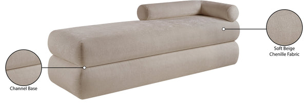 Meridian Furniture Kennedy Upholstered Bench with Channel Tufted Base Plush Seat for Bedroom or Living Room Beige Chenille Fabric 197Beige