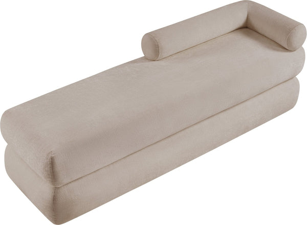 Meridian Furniture Kennedy Upholstered Bench with Channel Tufted Base Plush Seat for Bedroom or Living Room Beige Chenille Fabric 197Beige