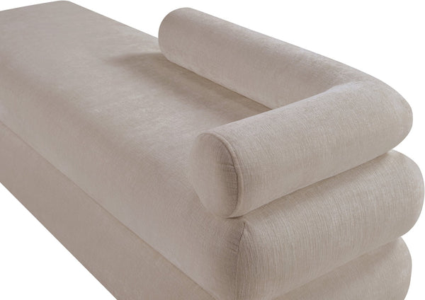 Meridian Furniture Kennedy Upholstered Bench with Channel Tufted Base Plush Seat for Bedroom or Living Room Beige Chenille Fabric 197Beige