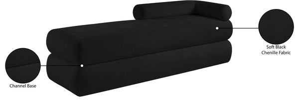 Meridian Furniture Kennedy Upholstered Bench with Channel Tufted Base Plush Seat for Bedroom or Living Room Black Chenille Fabric 197Black
