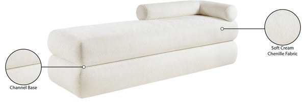 Meridian Furniture Kennedy Upholstered Bench with Channel Tufted Base Plush Seat for Bedroom or Living Room Cream Chenille Fabric 197Cream