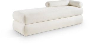Meridian Furniture Kennedy Upholstered Bench with Channel Tufted Base Plush Seat for Bedroom or Living Room Cream Chenille Fabric 197Cream